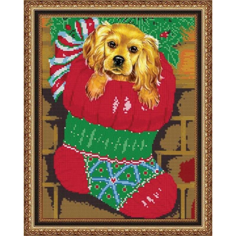 'Новогодний щенок' 24*30см набор для вышивания чешским бисером 'Вышивочка' ВЛ-004