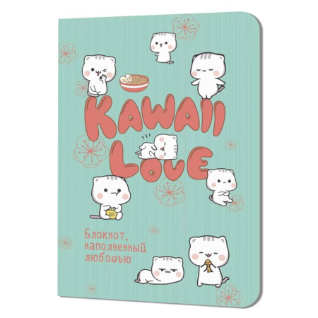 Блокнот Kawaii Love наполненный любовь (мятный с котиком)