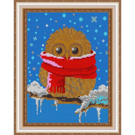 «Светлица» набор для вышивания бисером №493П «Зимняя совушка» бисер Чехия 19x24 см