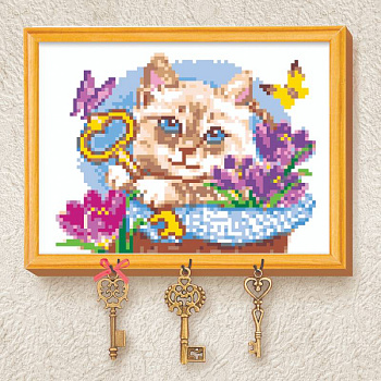 Вышивка крестиком на ключнице 'Кот', 21x15 см