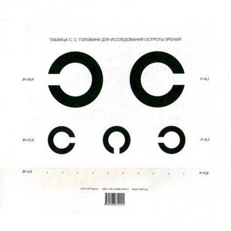 Офтальмология, книга Таблица Головина для исследования остроты зрения купить по скидке